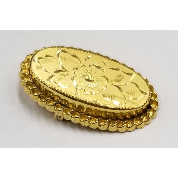 Vtg Victorian Style Oval Engraved Floral Signed  CI 1/20 14k Gold Filled Brooch - Picture 3 of 5